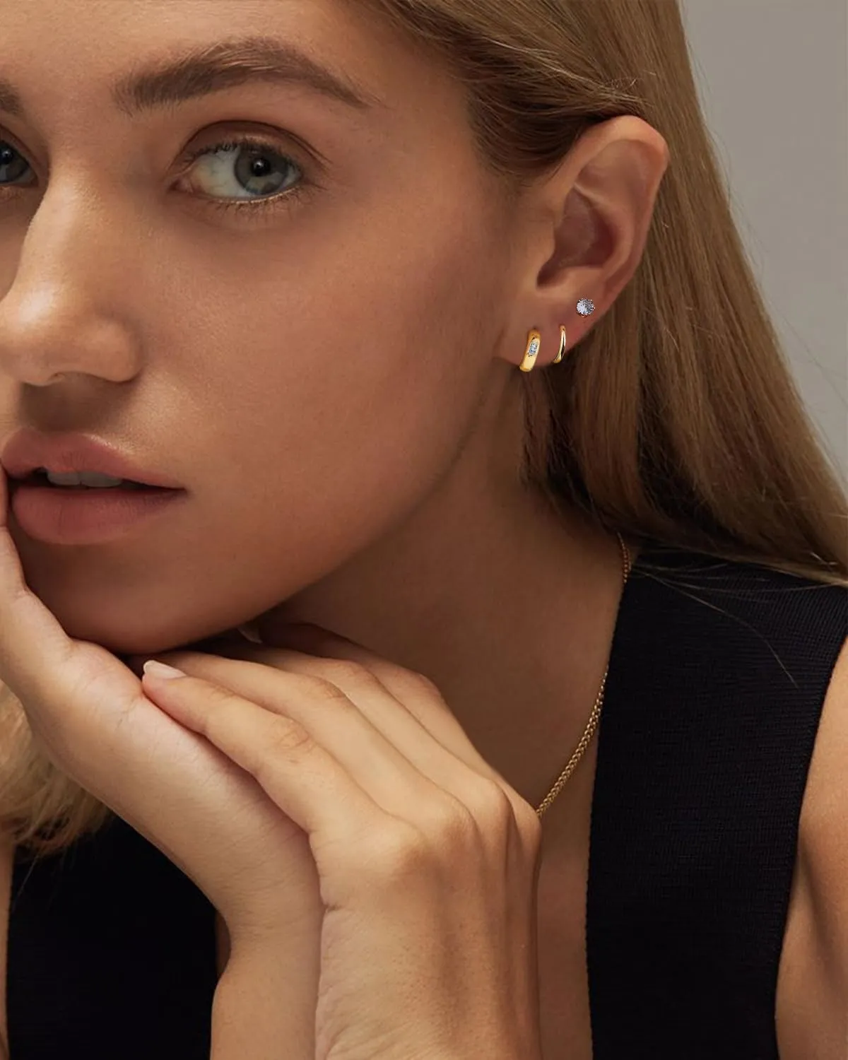 WEDDINEN 925 Sterling Silver Small Hoop Earrings for Women 18K Gold Plated Cubic Zirconia Huggie Hoop Earrings Dainty Hypoallergenic Earrings