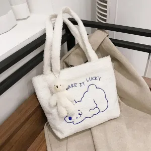 Wenkouban  Women's Bag New Plush Tote Bag For Women  Cartoon Embroidery Handbag Women Shoulder Bag Shopper Bag Winter Bags Bolsa Mujer