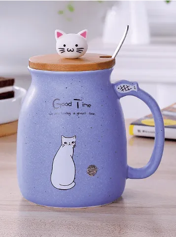 Whimsical Cat Ceramic Mug Set - 450ml with Lid & Spoon