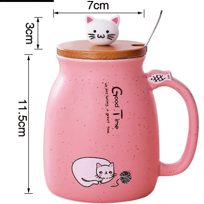Whimsical Cat Ceramic Mug Set - 450ml with Lid & Spoon