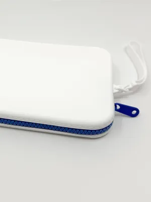 White Clutch with Dark Blue Zip