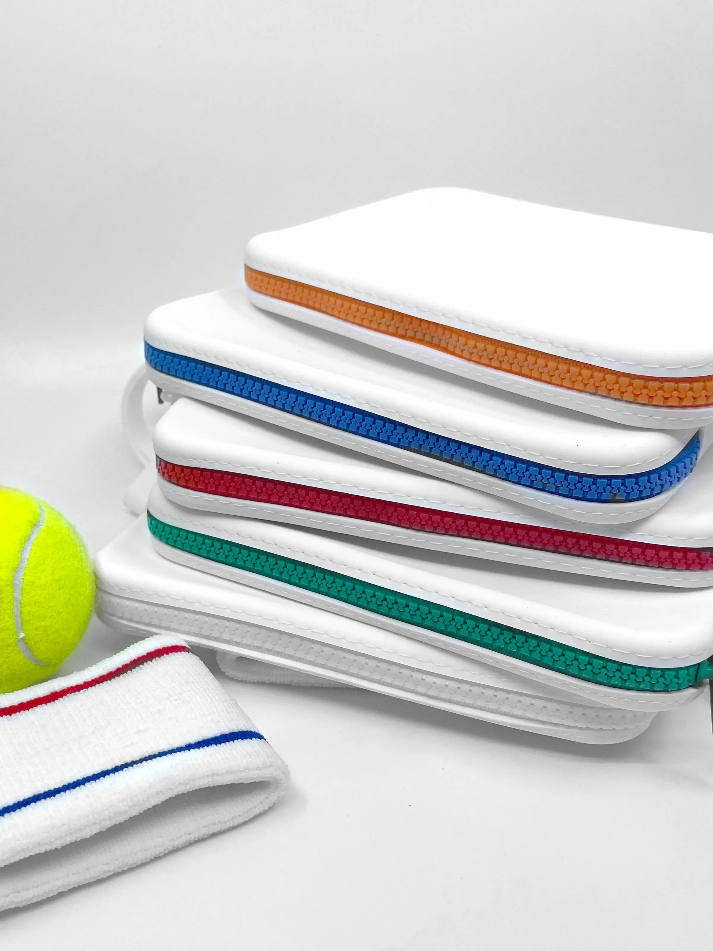 White Clutch with Dark Blue Zip