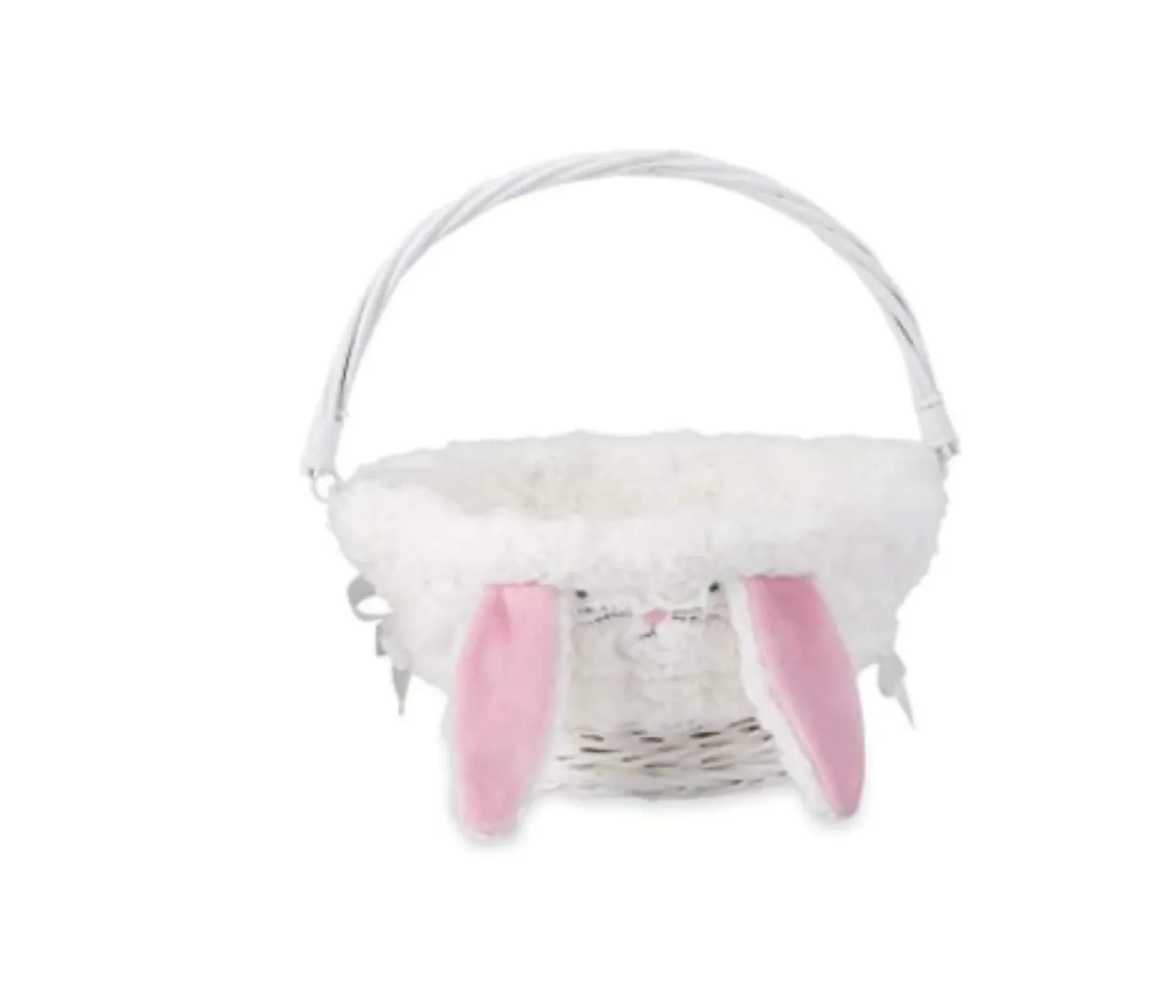 White Wicker Plush Minky Lined Bunny Ears Easter Basket -  2 color Choices