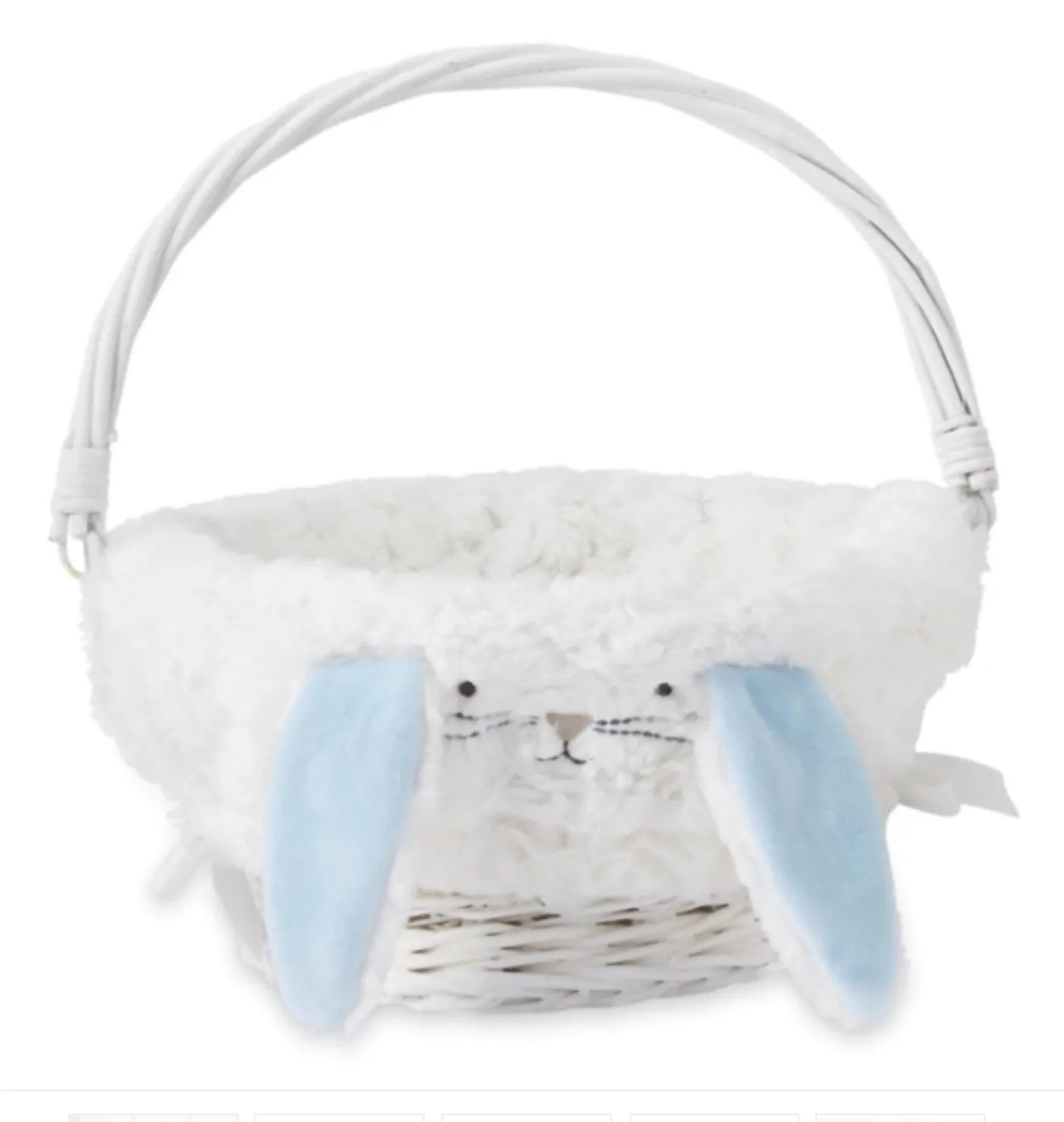 White Wicker Plush Minky Lined Bunny Ears Easter Basket -  2 color Choices