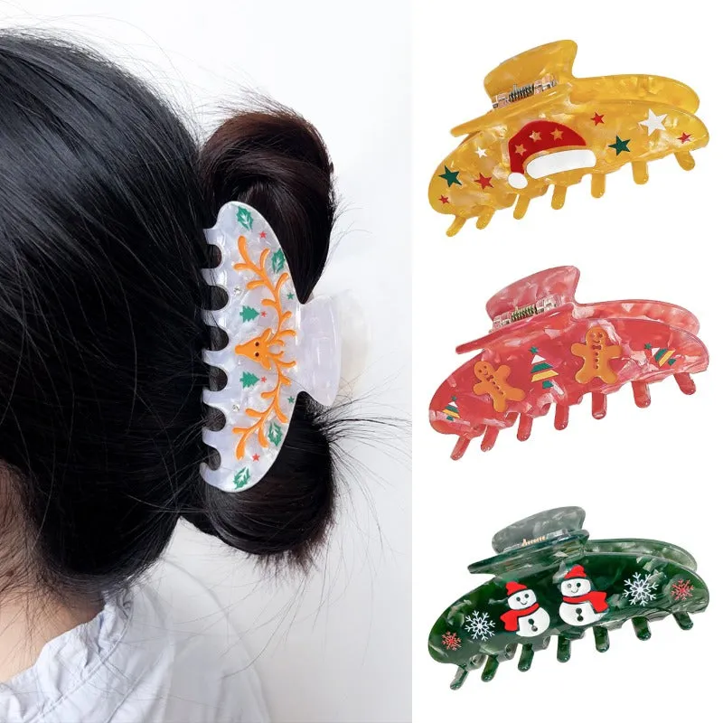 Wholesale Acrylic Christmas Cartoon Funny Gingerbread Hair Clips JDC-HC-BFY002