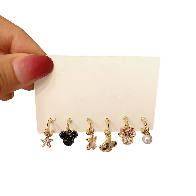 Wholesale asymmetrical cartoon alloy stud earrings 6 piece set JDC-ES-Xings001