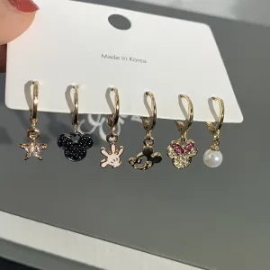 Wholesale asymmetrical cartoon alloy stud earrings 6 piece set JDC-ES-Xings001