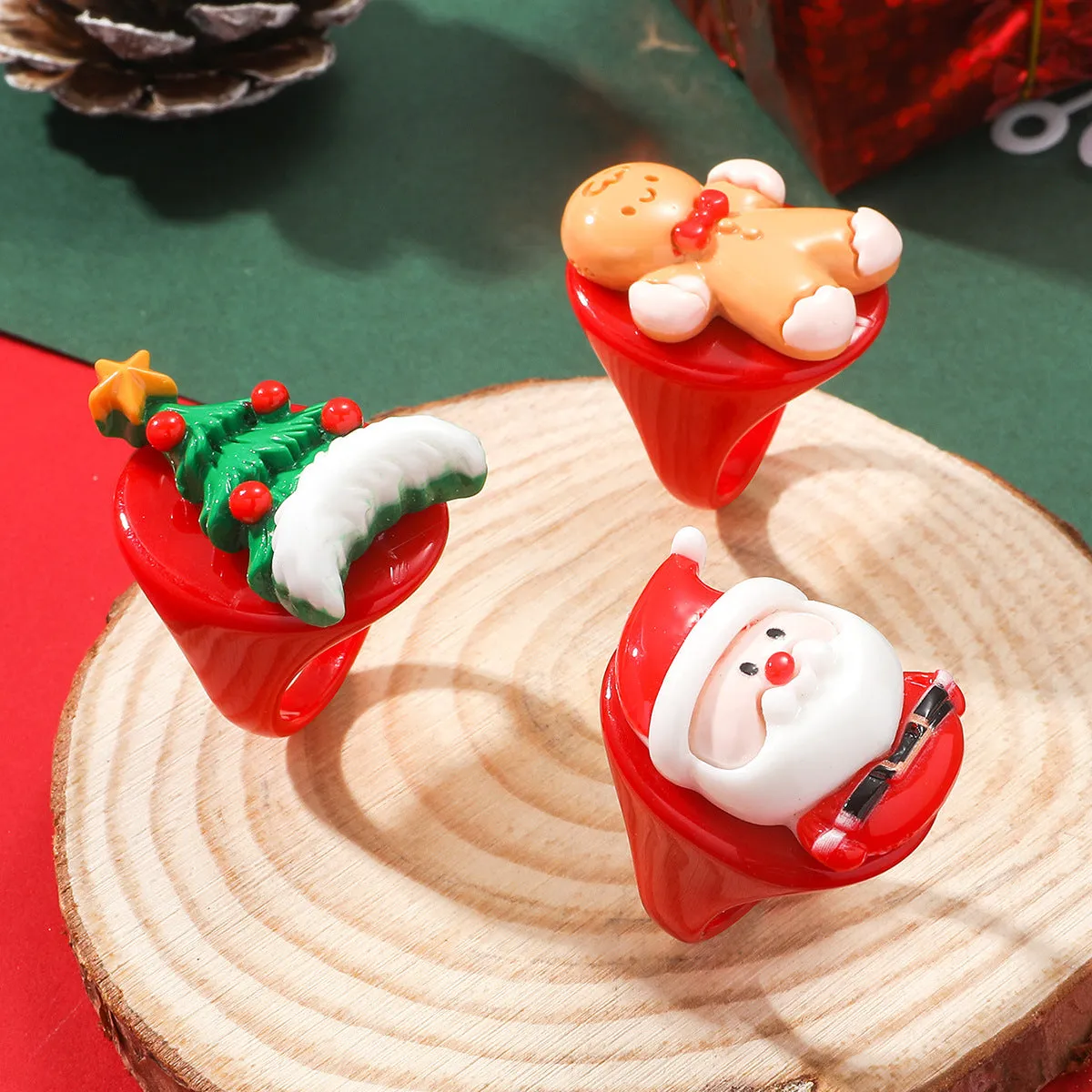 Wholesale Christmas Cute Cartoon Resin Rings