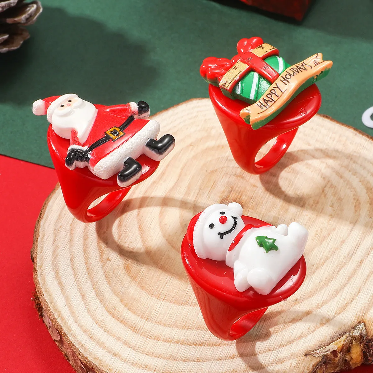 Wholesale Christmas Cute Cartoon Resin Rings