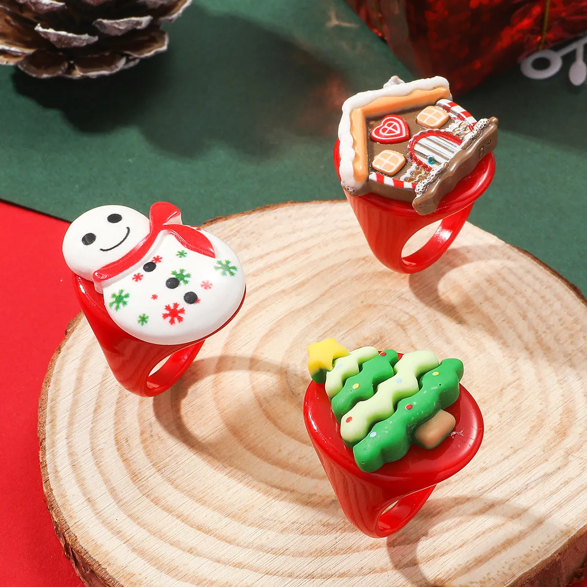 Wholesale Christmas Cute Cartoon Resin Rings