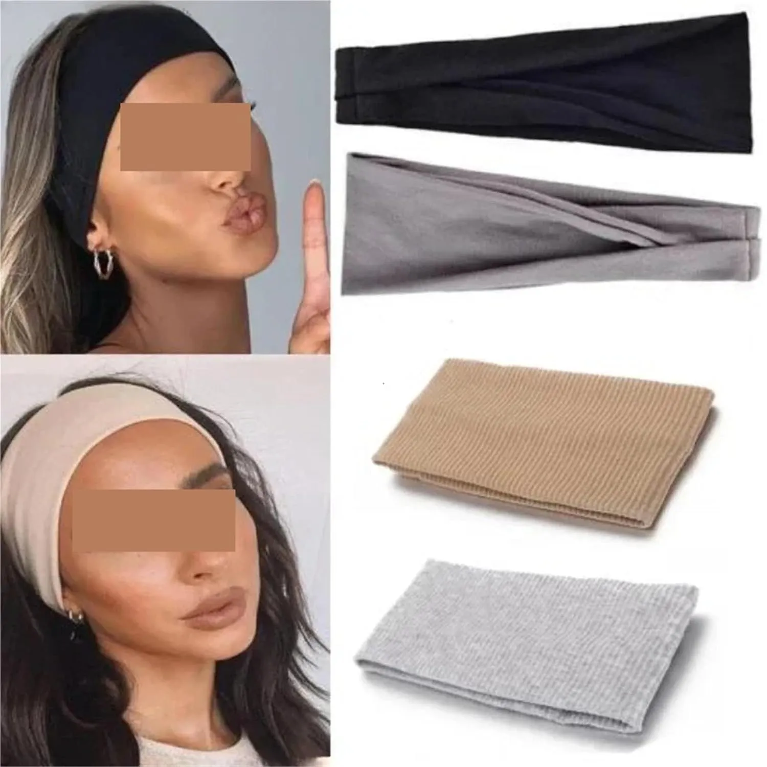 Wide Hair Bands Elastic Headband Turban Hair Accessories(Khaki)