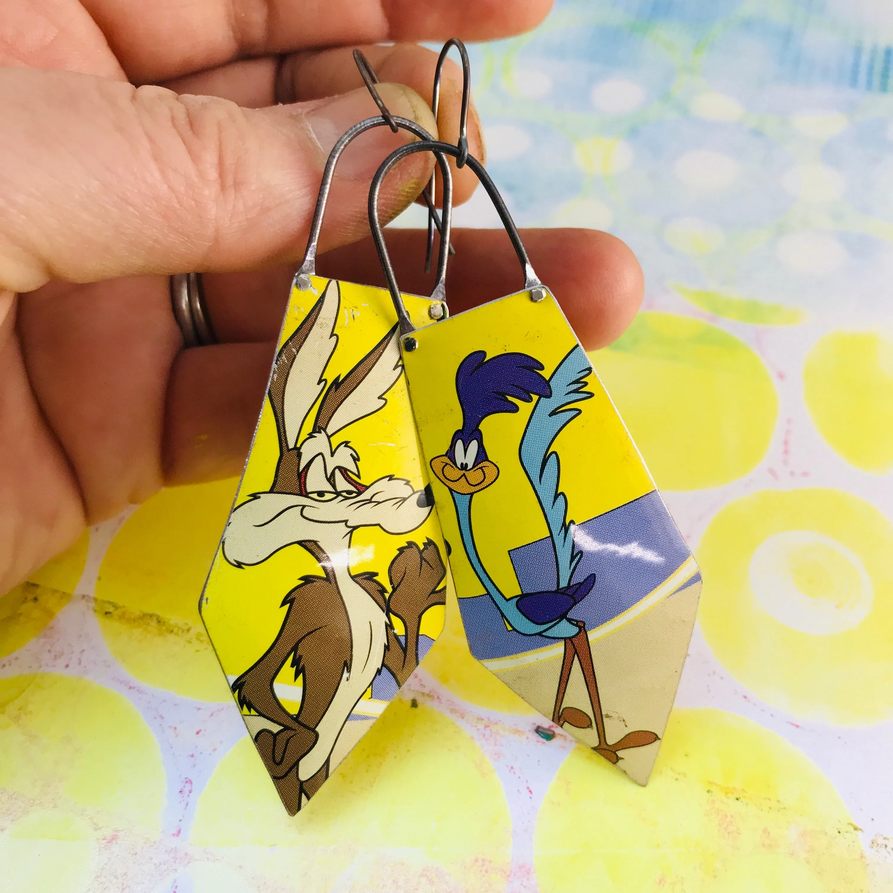 Wile E. Coyote & Roadrunner Recycled Tin Earrings