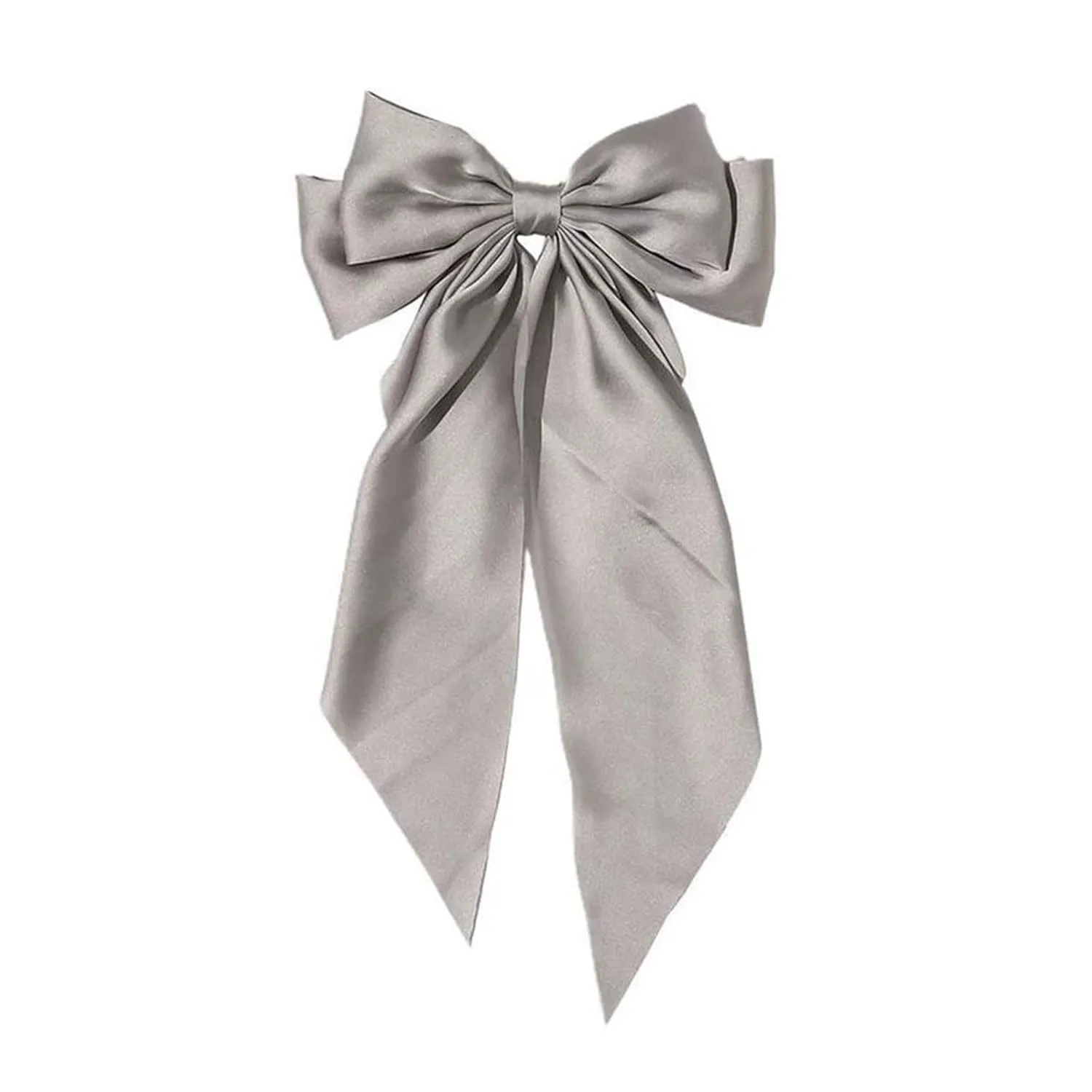 Women Casual Headdress Ribbon Hairclip Hair Fashion Hairpin Bow Satin Women Vintage Clip Bowknot (Grey, One Size)