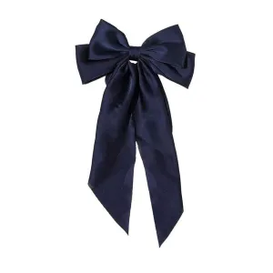 Women Casual Headdress Ribbon Hairclip Hair Fashion Hairpin Bow Satin Women Vintage Clip Bowknot (Navy, One Size)