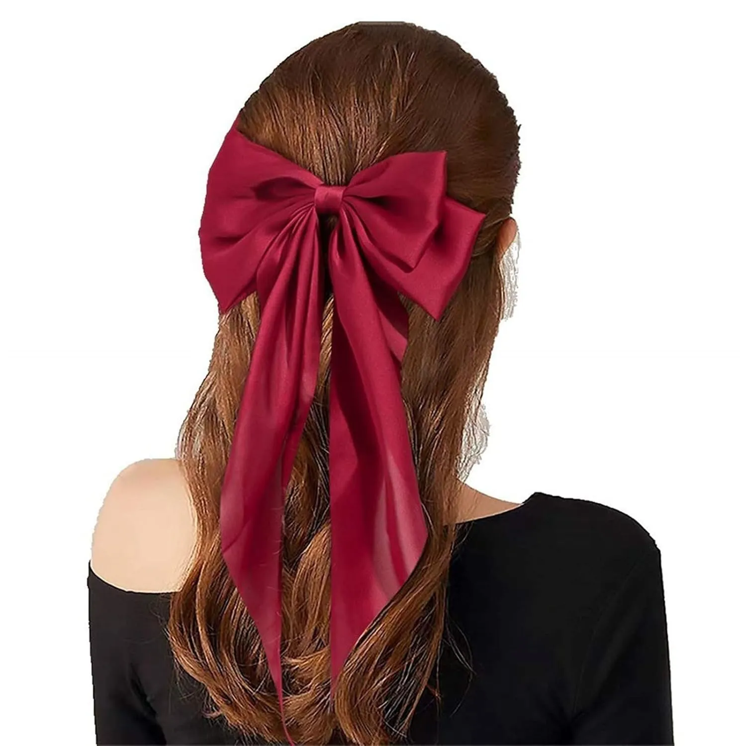 Women Casual Headdress Ribbon Hairclip Hair Fashion Hairpin Bow Satin Women Vintage Clip Bowknot (Wine, One Size)