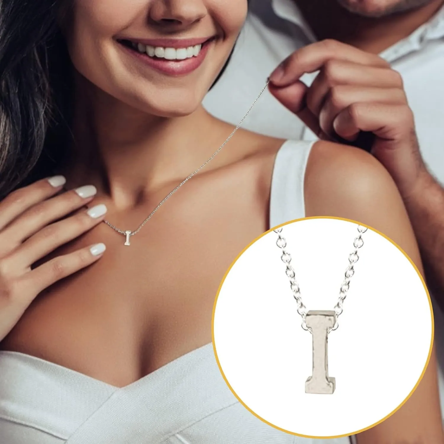 Women Initial Necklace Stylish Minimalist Design Pendant Necklaces Clavicle Chain Lady (I, One Size)
