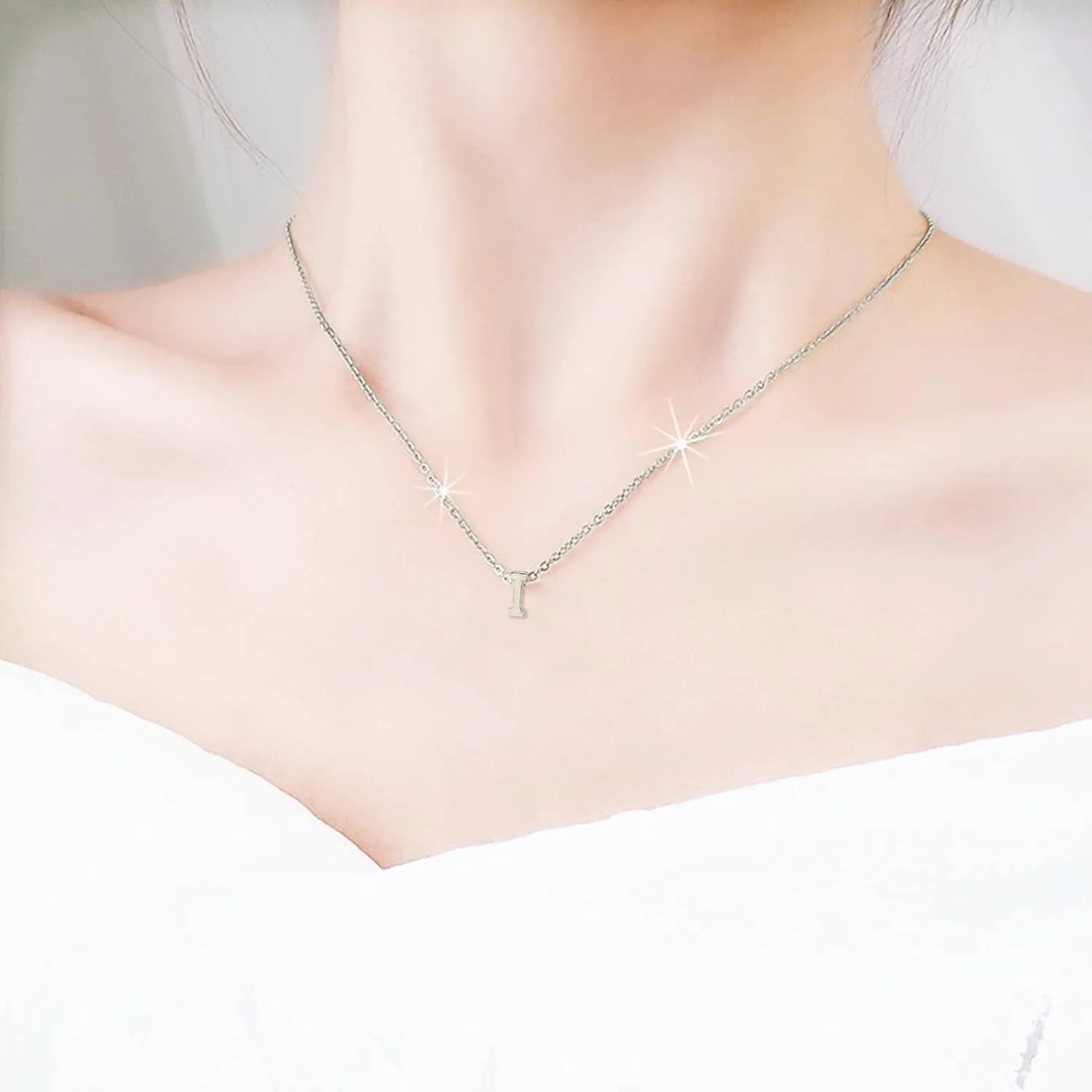 Women Initial Necklace Stylish Minimalist Design Pendant Necklaces Clavicle Chain Lady (I, One Size)