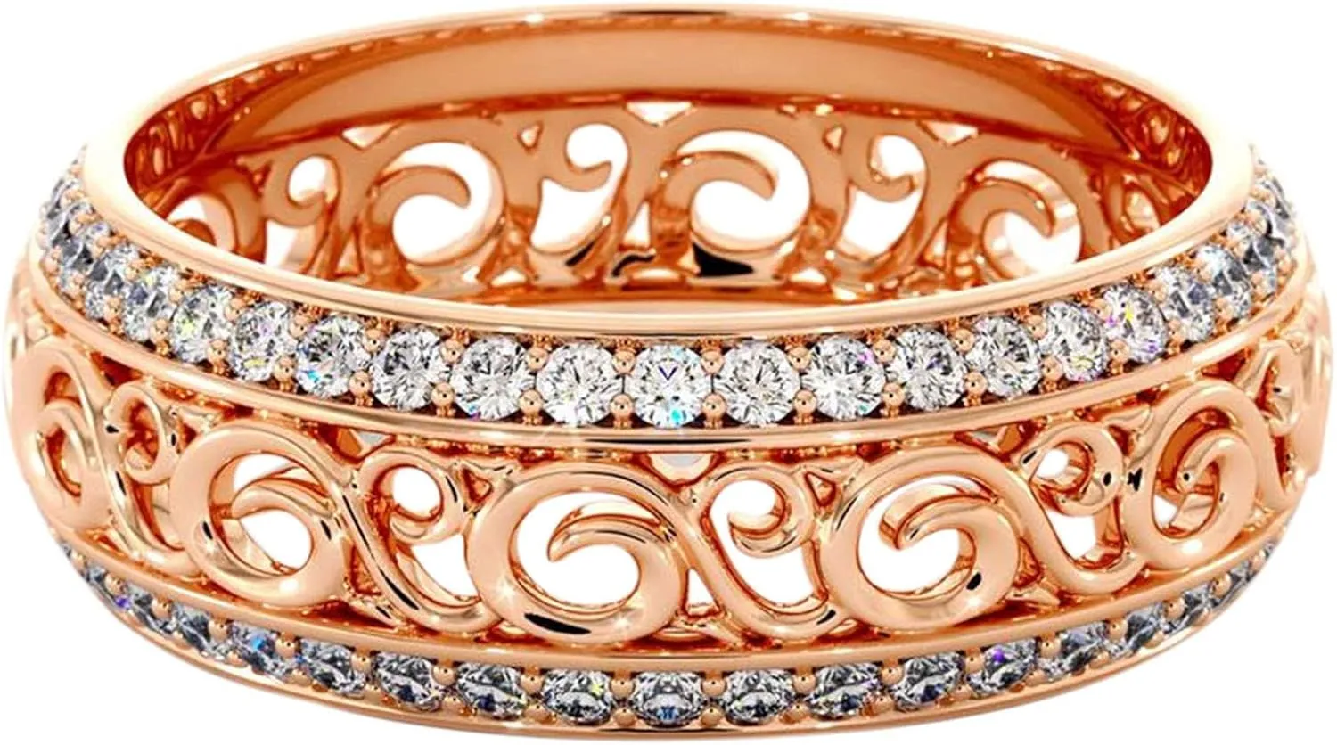 Women Inlaid Zircon Ring Hollow Out Ring Minimalist Design Ring (Rose Gold, 9)
