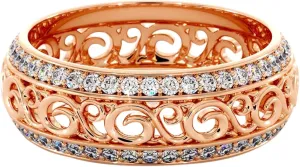 Women Inlaid Zircon Ring Hollow Out Ring Minimalist Design Ring (Rose Gold, 9)
