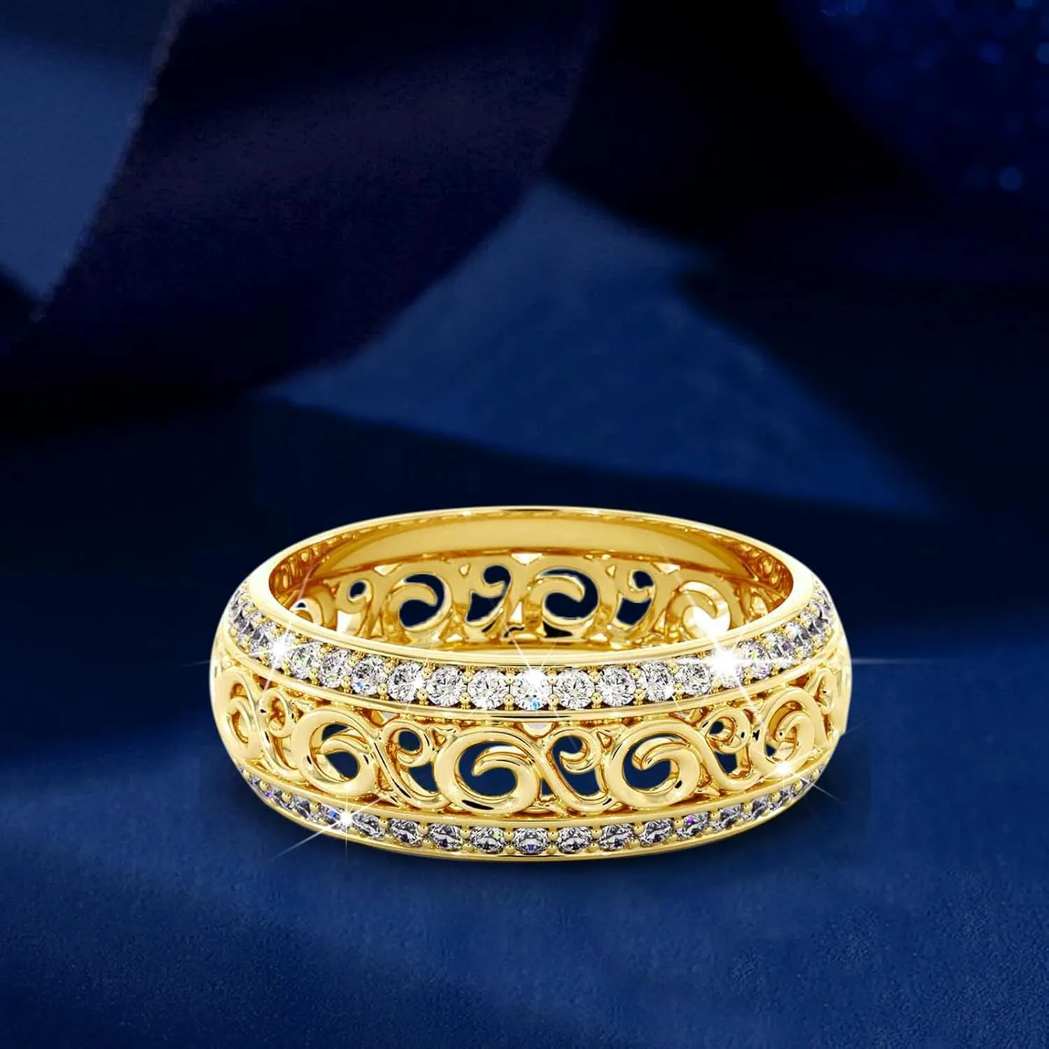 Women Inlaid Zircon Ring Hollow Out Ring Minimalist Design Ring