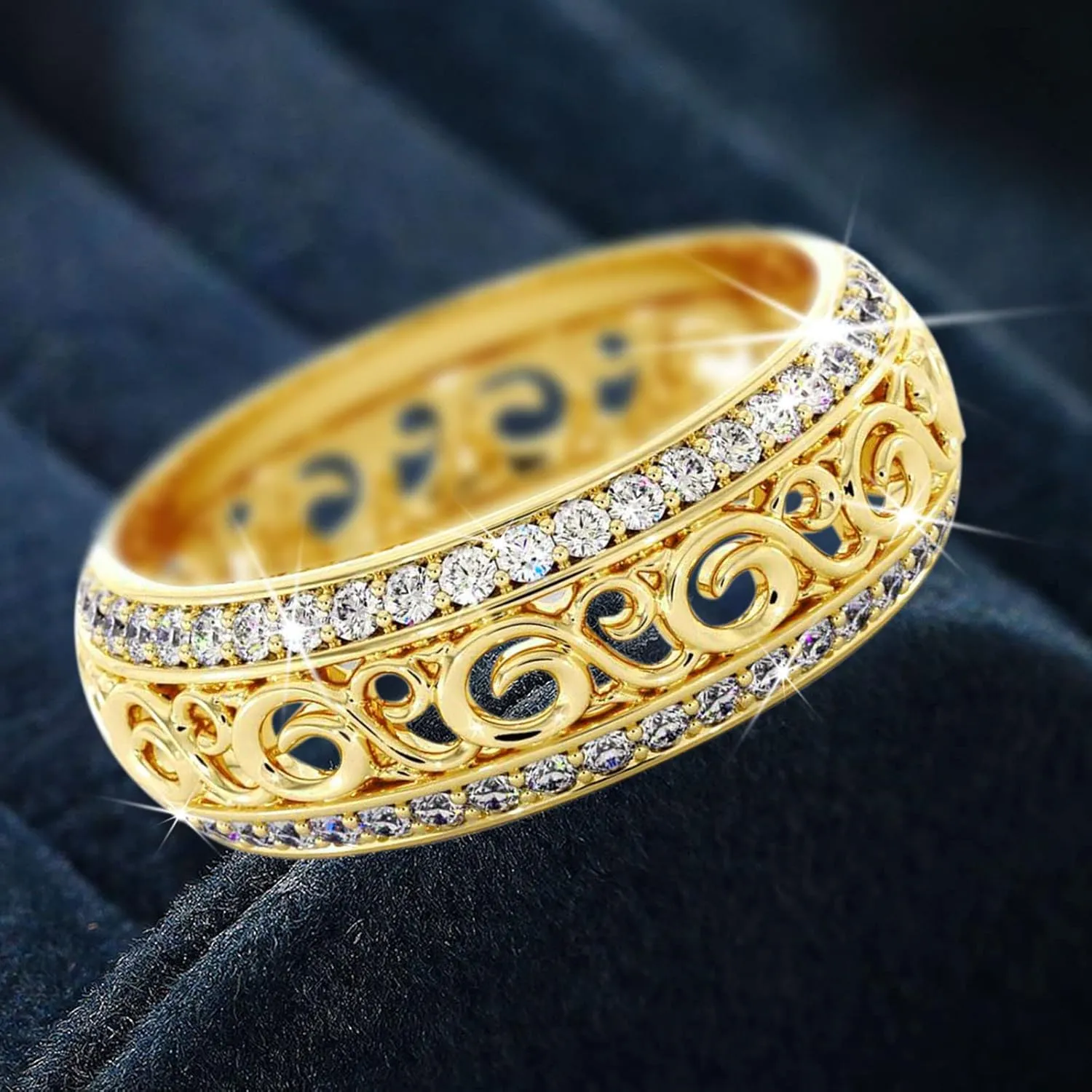 Women Inlaid Zircon Ring Hollow Out Ring Minimalist Design Ring