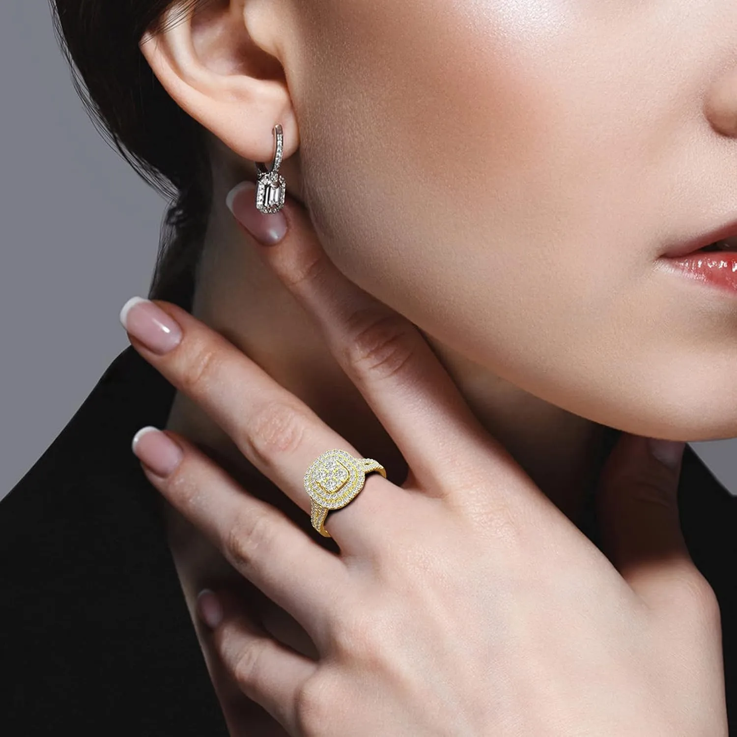 Women Inlaid Zircon Rings CZ Simulated Diamond Ring Minimalist Design Elegant Jewelry (Gold, 7)