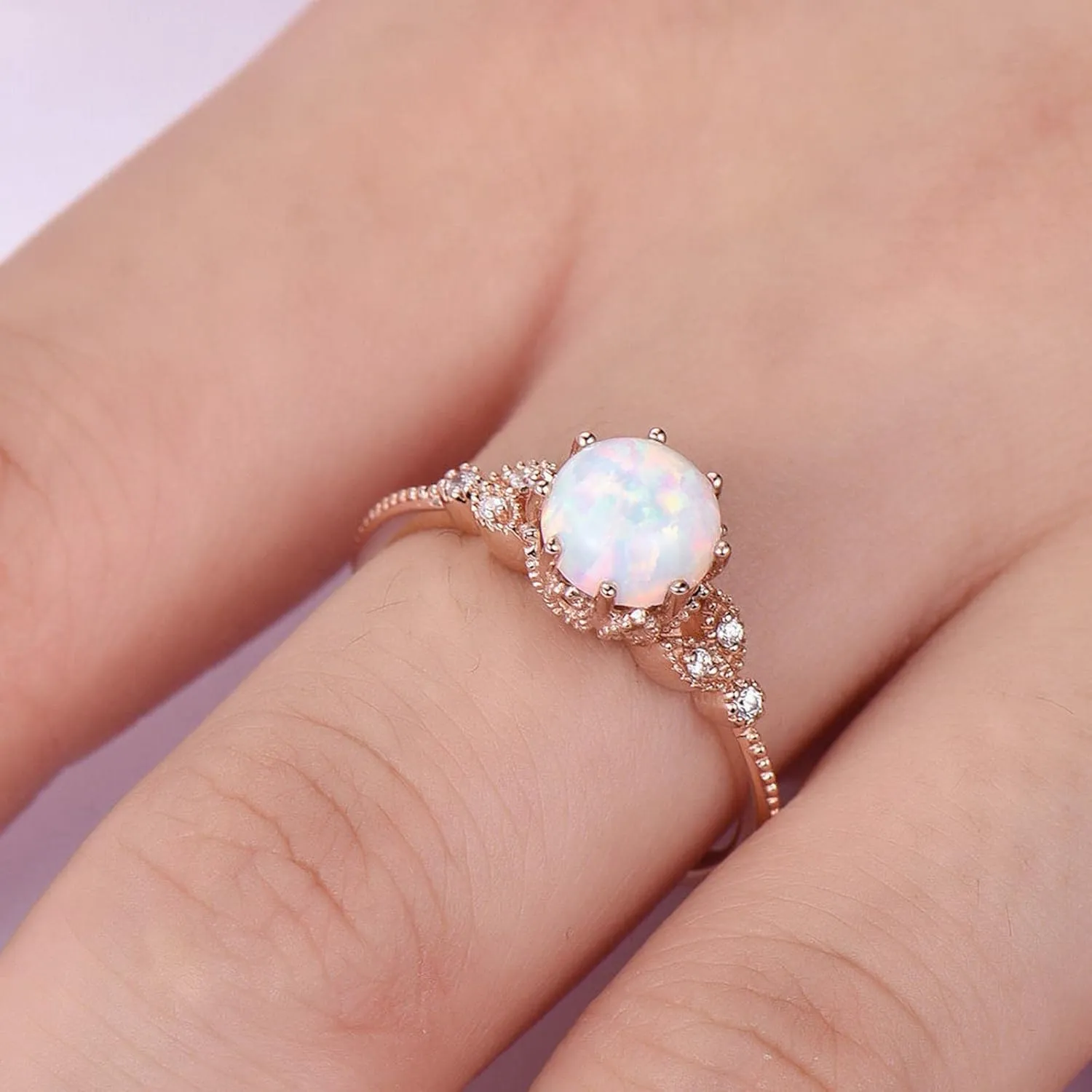 Women Opal Ring Minimalist Design Engagement Rings Wedding Rings for Bride