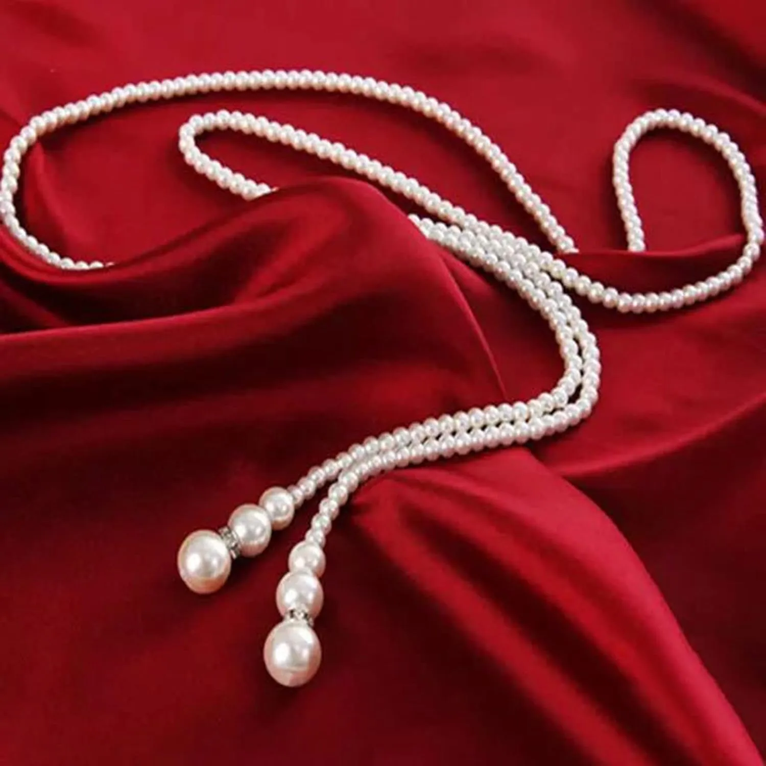 Women Pearl Strand Necklace Dainty Layered Sweater Chain Woven Knot Statement Choker Necklace Lady (White, One Size)