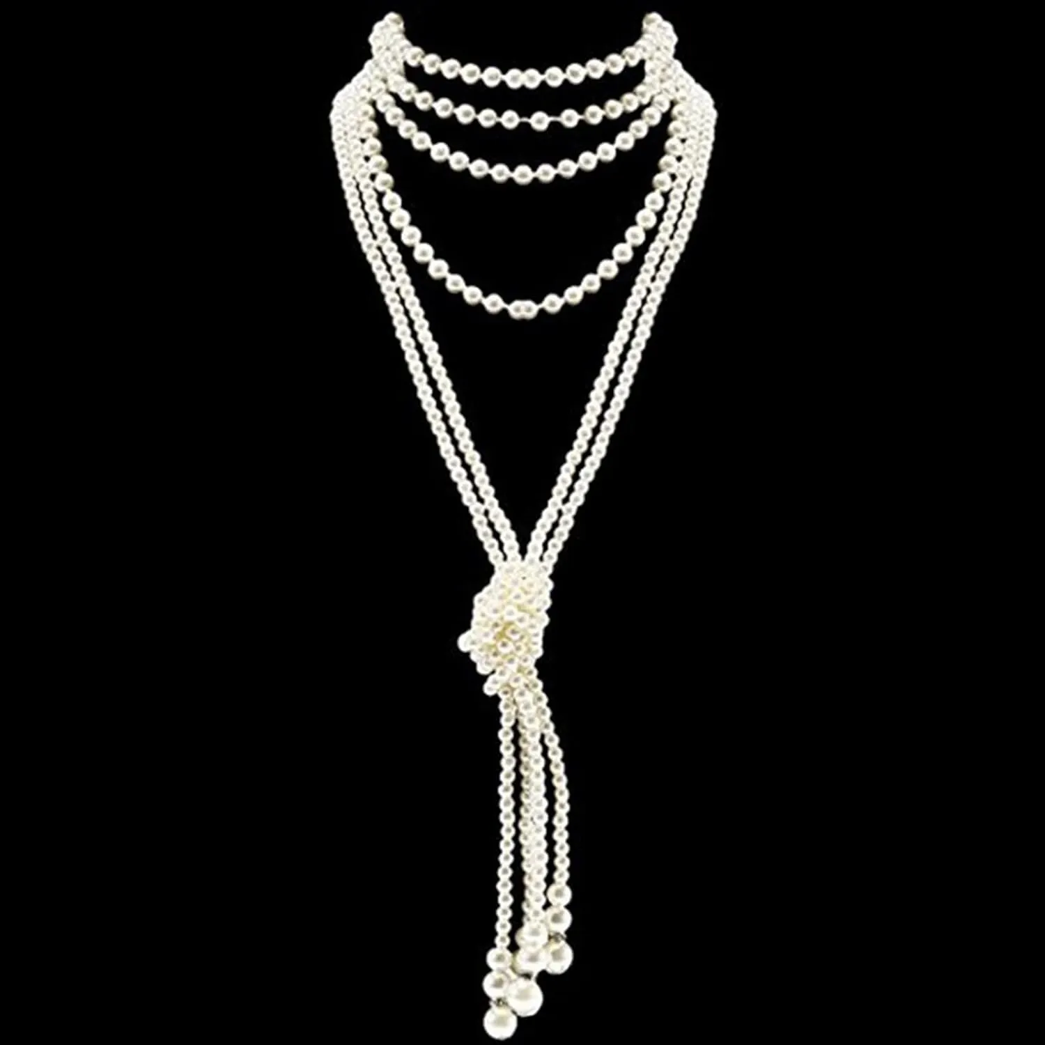 Women Pearl Strand Necklace Dainty Layered Sweater Chain Woven Knot Statement Choker Necklace Lady (White, One Size)