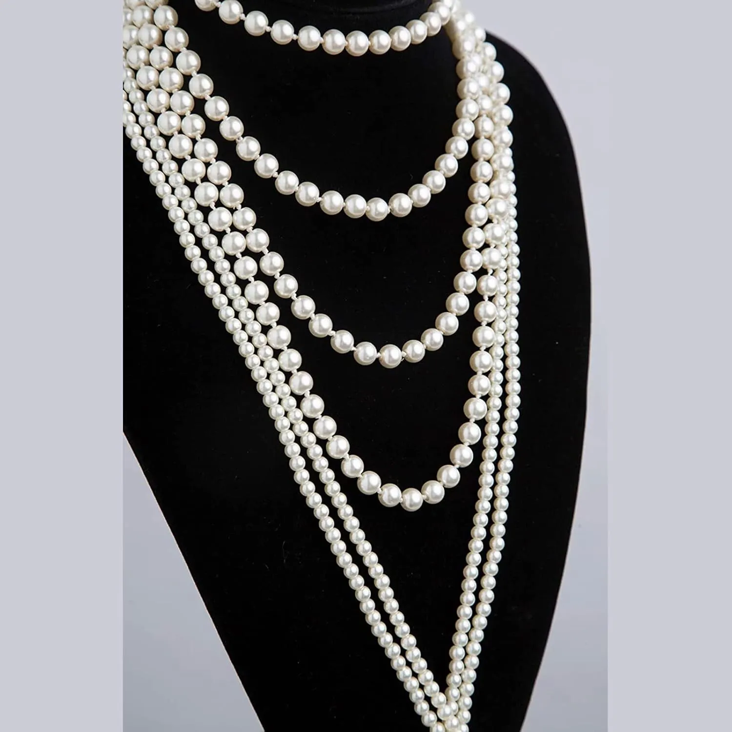 Women Pearl Strand Necklace Dainty Layered Sweater Chain Woven Knot Statement Choker Necklace Lady (White, One Size)
