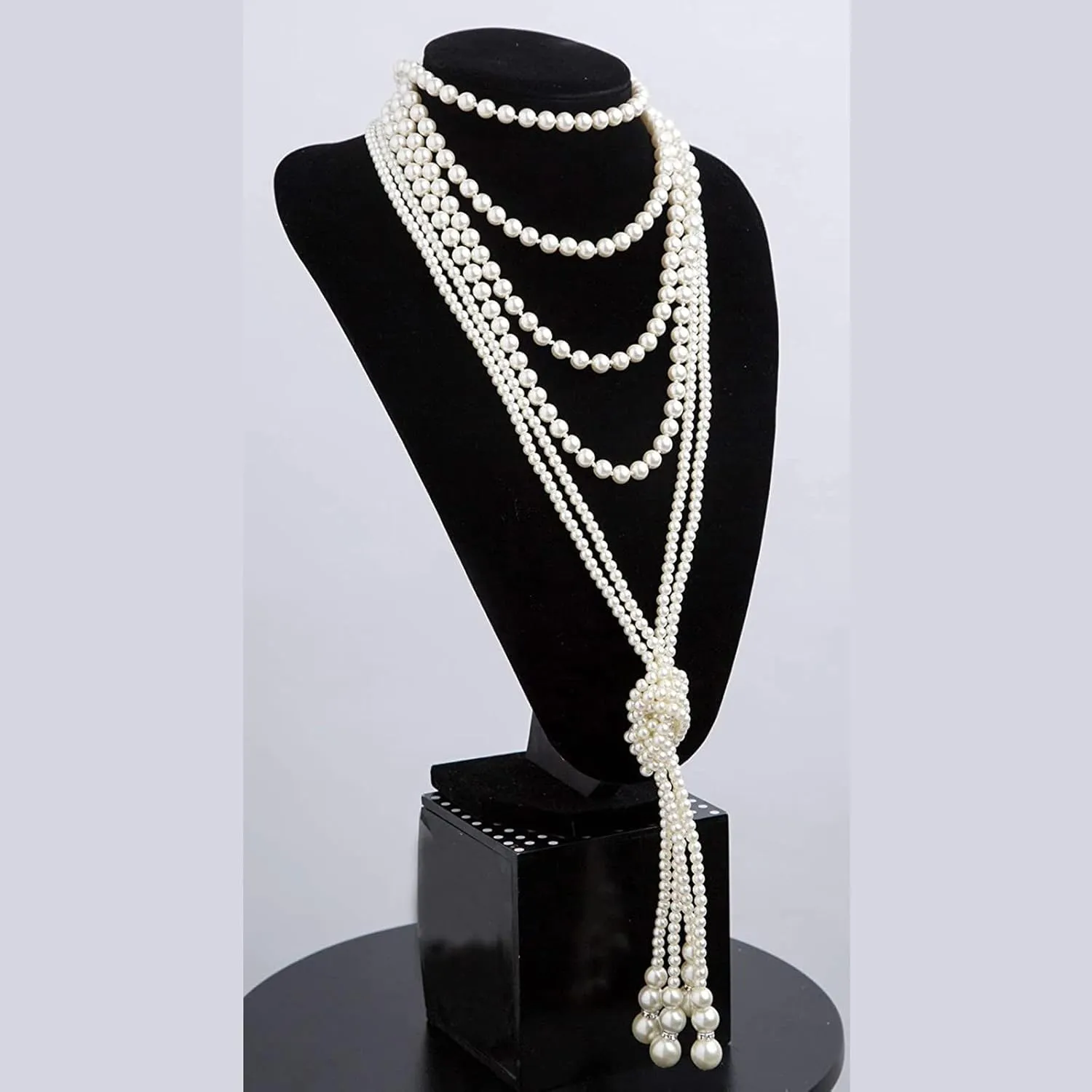 Women Pearl Strand Necklace Dainty Layered Sweater Chain Woven Knot Statement Choker Necklace Lady (White, One Size)