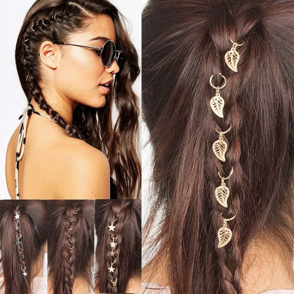 Women's 5pcs Hair Rings for Braids, Loop Clips, and Hoops Fashion Hip-Hop Star Hair Clip Accessories for Dreadlocks