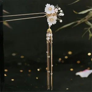 Women's Antique Hairpin Step Rocking Buckle Flower Beads Tassel Hairpin 10