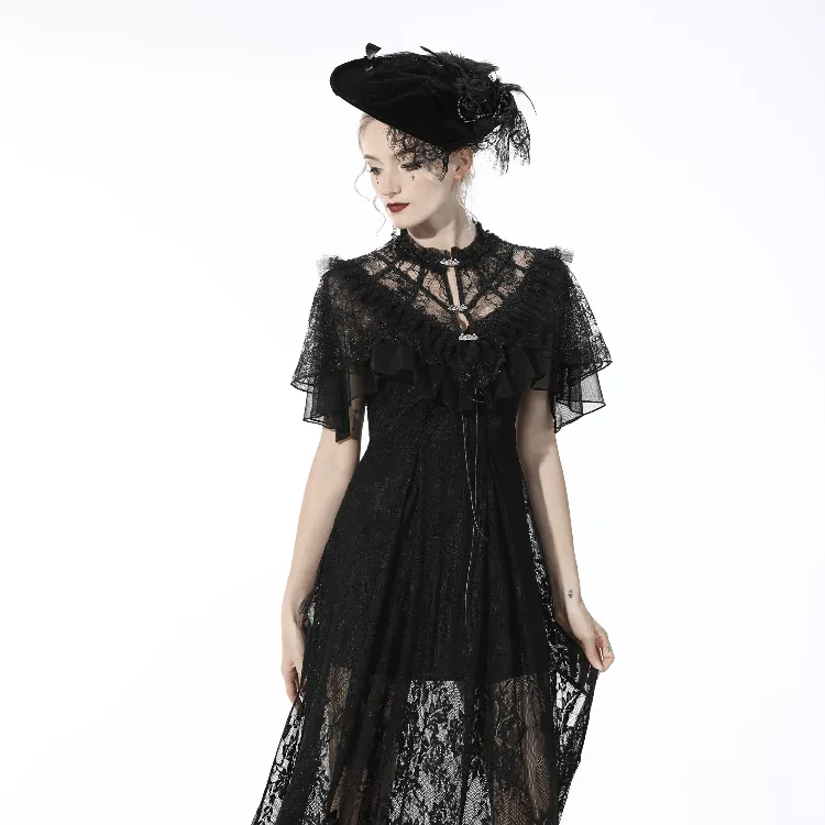 Women's Gothic Layered Falbala Lace Black Cape