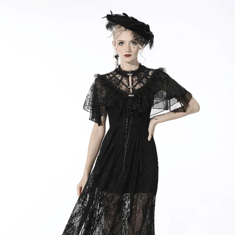 Women's Gothic Layered Falbala Lace Black Cape