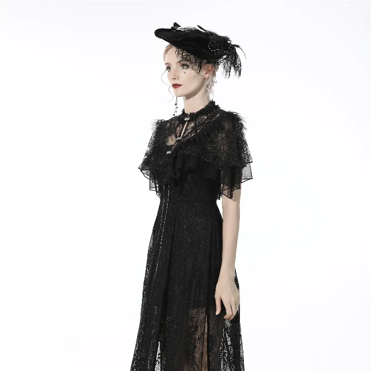 Women's Gothic Layered Falbala Lace Black Cape
