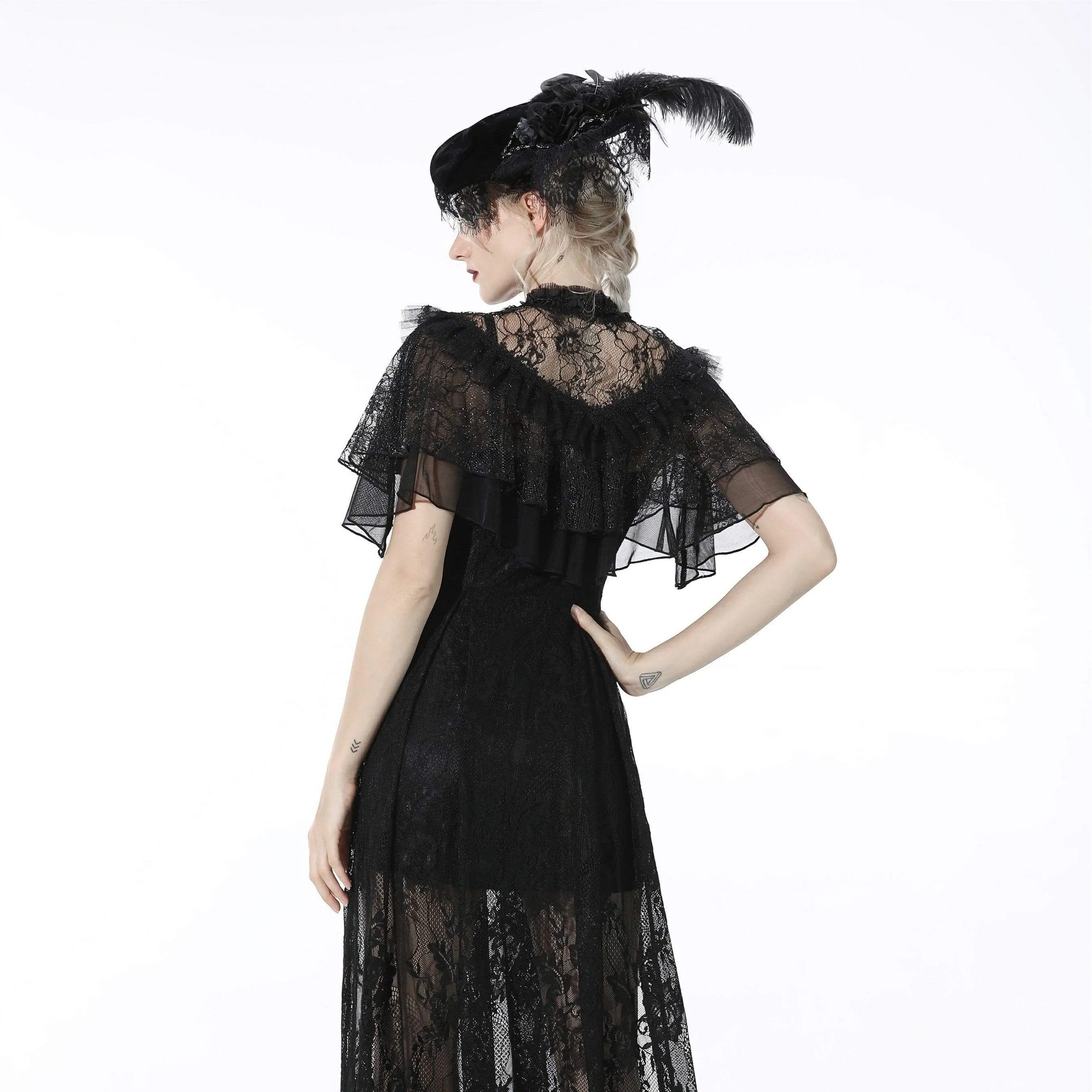 Women's Gothic Layered Falbala Lace Black Cape