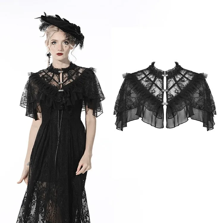 Women's Gothic Layered Falbala Lace Black Cape