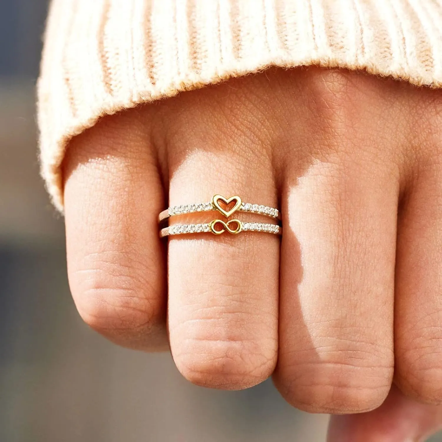 Women's Heart-Shaped Ring in Silver Gold Minimalist, Delicate Plain Band Stacking Midi Jewelry Proposal Rings