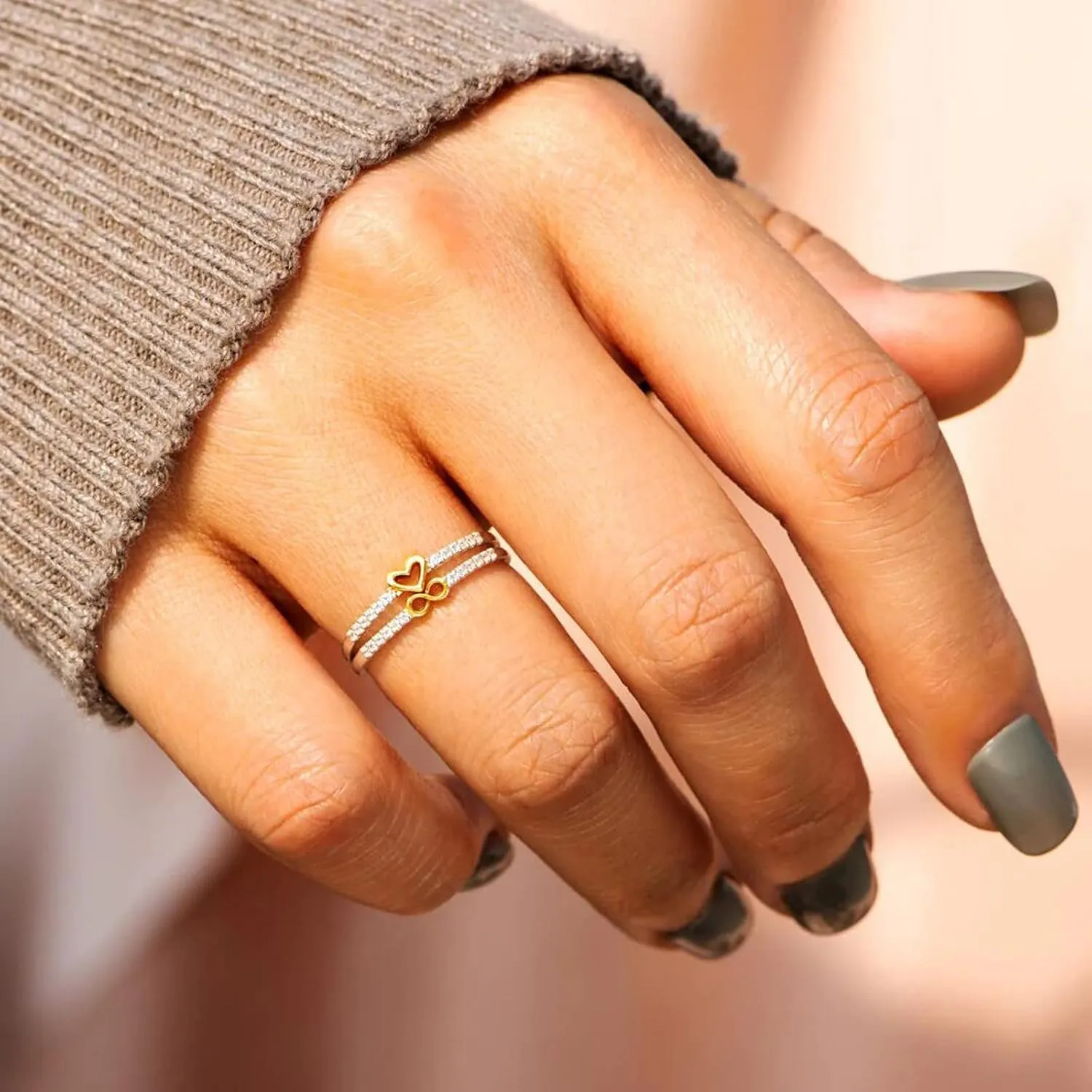 Women's Heart-Shaped Ring in Silver Gold Minimalist, Delicate Plain Band Stacking Midi Jewelry Proposal Rings