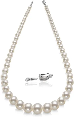 Women's Pearl Necklace Set AAAA Ivory Cultured Pearls | Pagoda Chain 18 inch - 19 inch Necklace and Pearl Earrings - 925 Sterling Silver Clasp