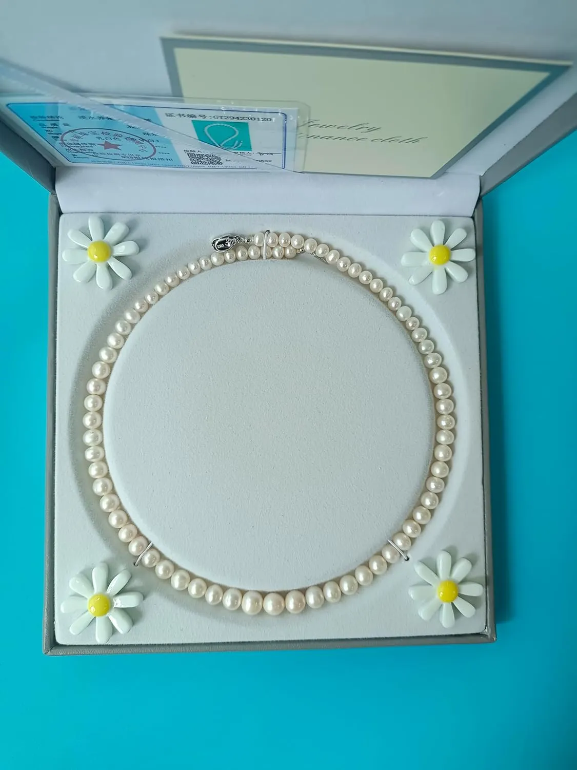 Women's Pearl Necklace Set AAAA Ivory Cultured Pearls | Pagoda Chain 18 inch - 19 inch Necklace and Pearl Earrings - 925 Sterling Silver Clasp