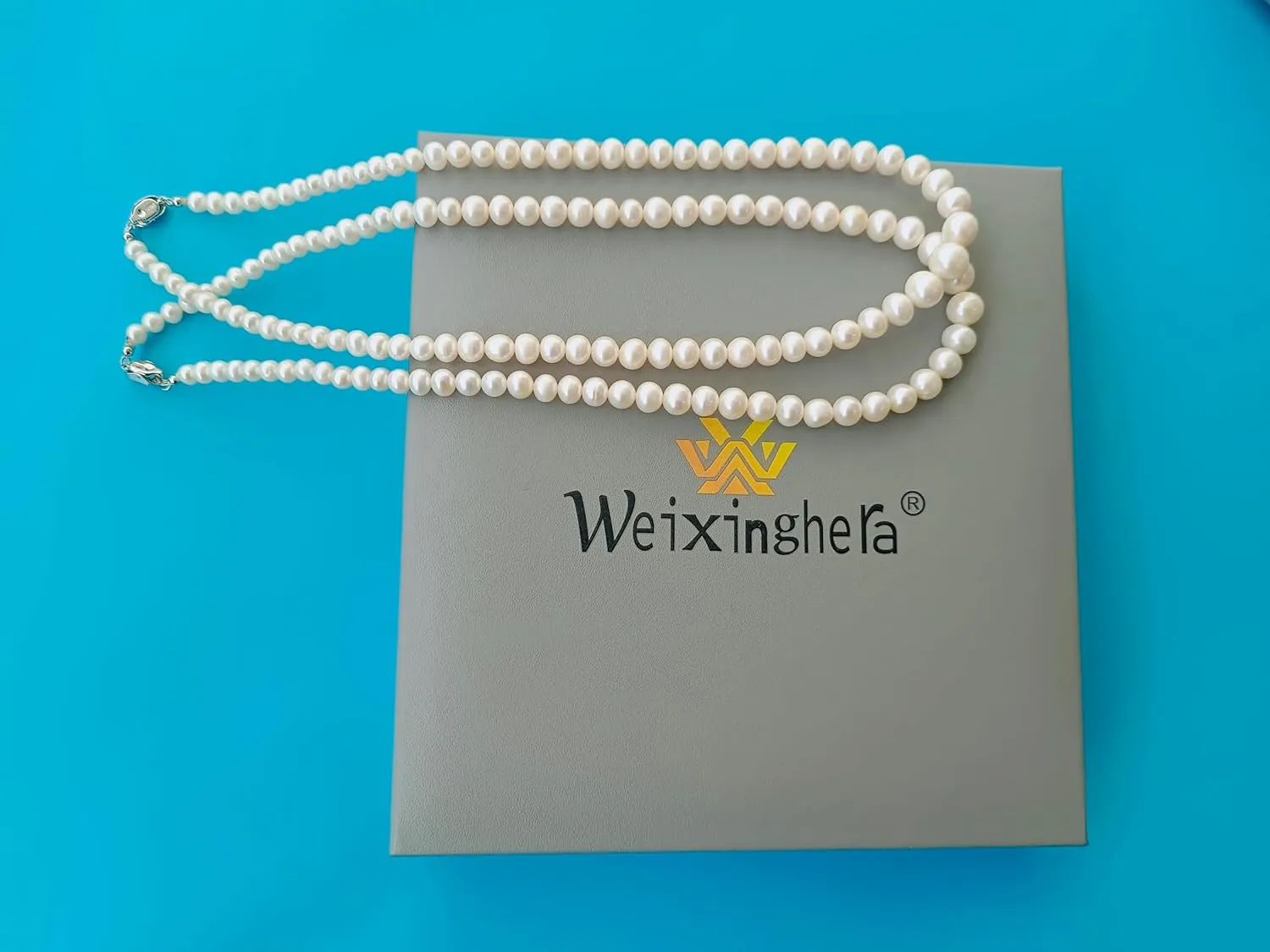 Women's Pearl Necklace Set AAAA Ivory Cultured Pearls | Pagoda Chain 18 inch - 19 inch Necklace and Pearl Earrings - 925 Sterling Silver Clasp