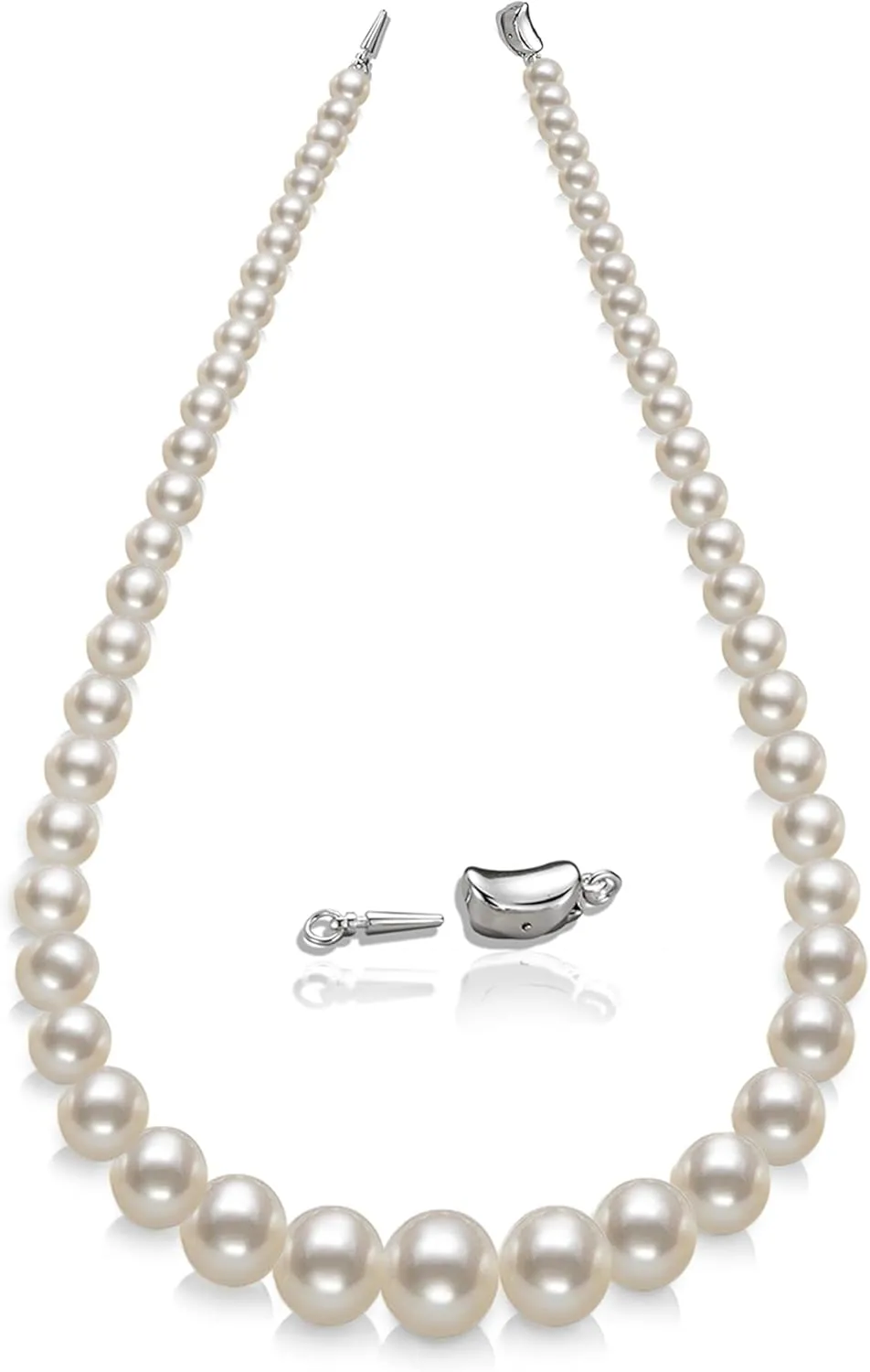 Women's Pearl Necklace Set AAAA Ivory Cultured Pearls | Pagoda Chain 18 inch - 19 inch Necklace and Pearl Earrings - 925 Sterling Silver Clasp