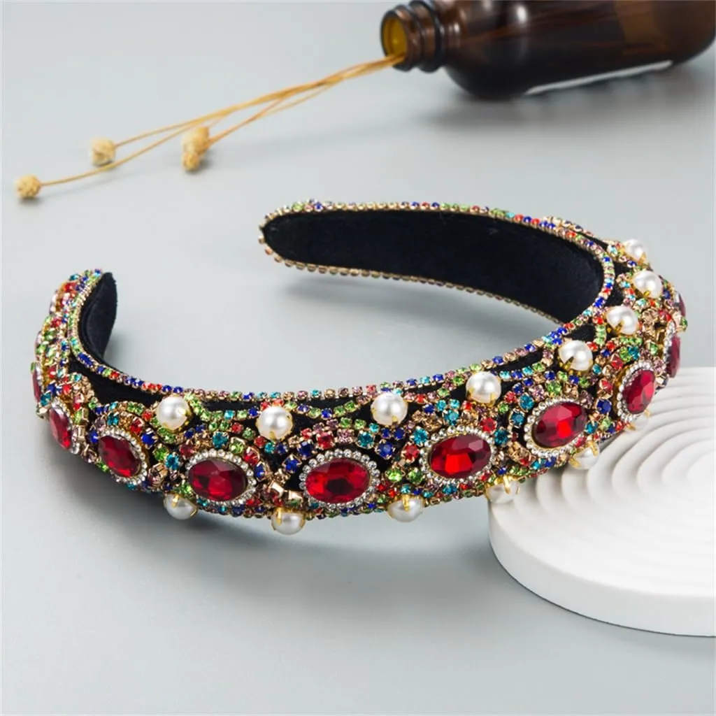 Women's Personalized Alloy Encrusted Diamond Pearl Velvet Hair Bands Vintage Hair Accessories