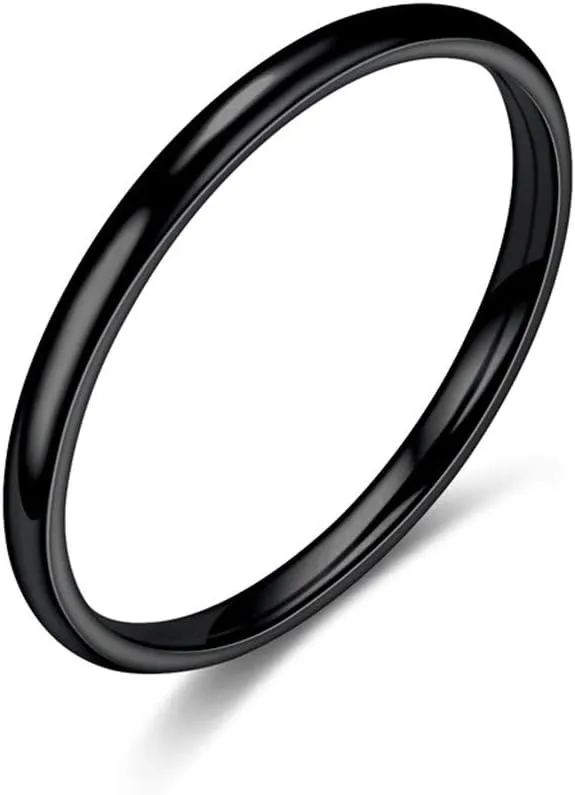 Womens Stackable Ring Comfort Fit Black Titanium Steel Engagement Ring Wedding Band for Men Women in Black Plated