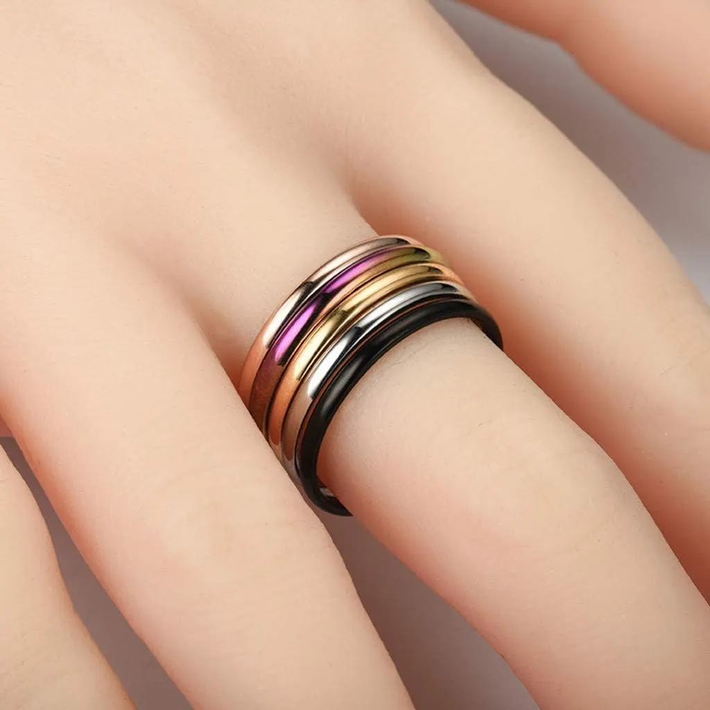 Womens Stackable Ring Comfort Fit Black Titanium Steel Engagement Ring Wedding Band for Men Women in Black Plated