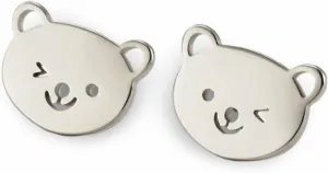 Women's Stainless Steel Minimalist Dove Bird Stud Earrings, Silver Tone Animal Theme Jewelry - Bear Steel