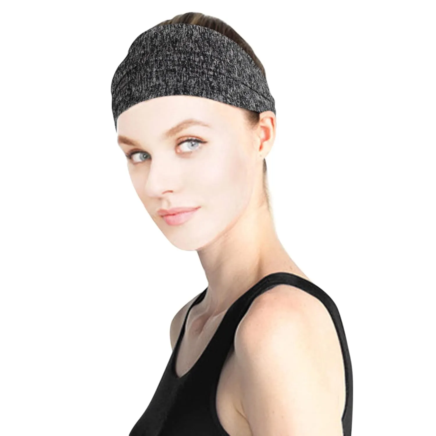 Women's Summer Turbans Ladies Knotted Turban Head Wrap Headband Wide Elastic Headband Sport Yoga (Dark Gray, One Size)