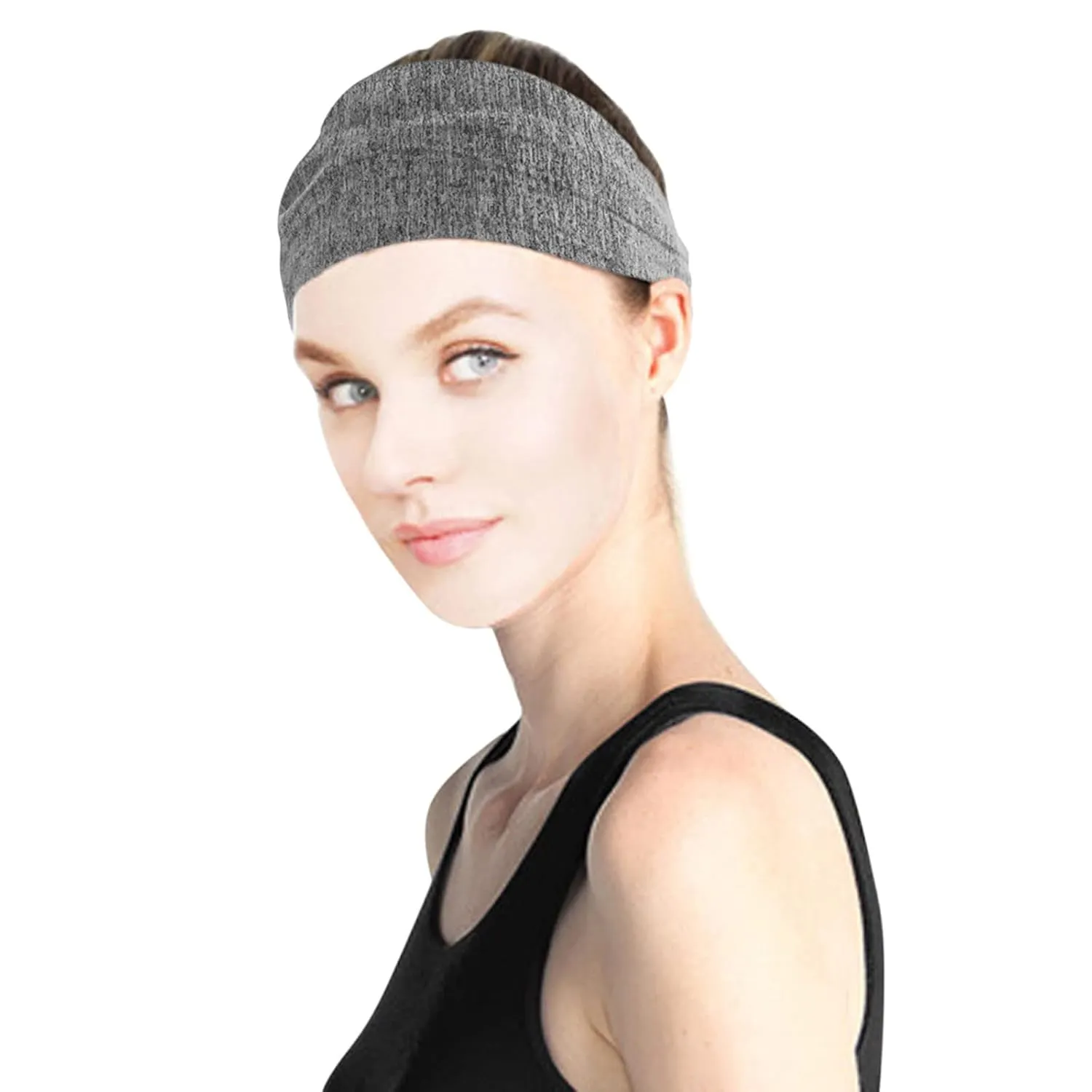 Women's Summer Turbans Ladies Knotted Turban Head Wrap Headband Wide Elastic Headband Sport Yoga (Grey, One Size)